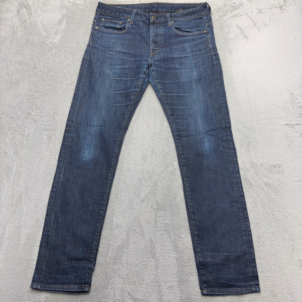 G-Star Raw Jeans Mens 34x32 Blue 3301 Slim Dark Wash Indigo Denim Pants